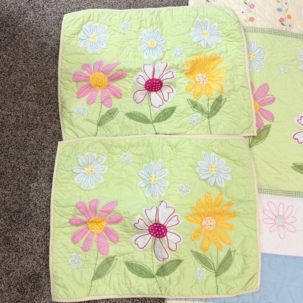 Pottery Barn Kids Floral Daisy Garden Quilt Comforter 2 Shams Full Queen 86 x 86